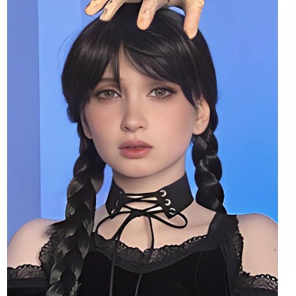 Wednesday Addams Wig – Braided Black Costume Wig for Halloween, Cosplay & Dress-